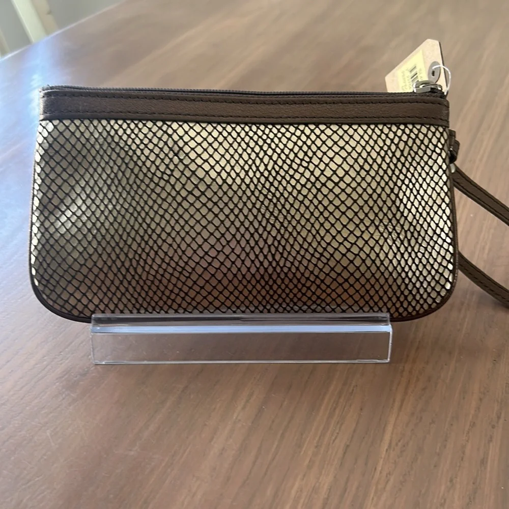 Fossil New Perfect Wristlet Metallic Leather Snake Skin Print
